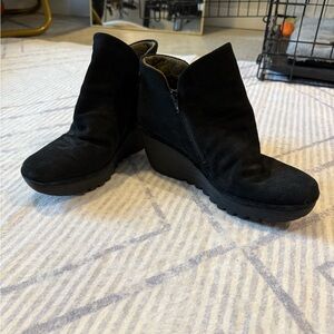 Fly London Black Suede Women's Wedge Ankle Boots
